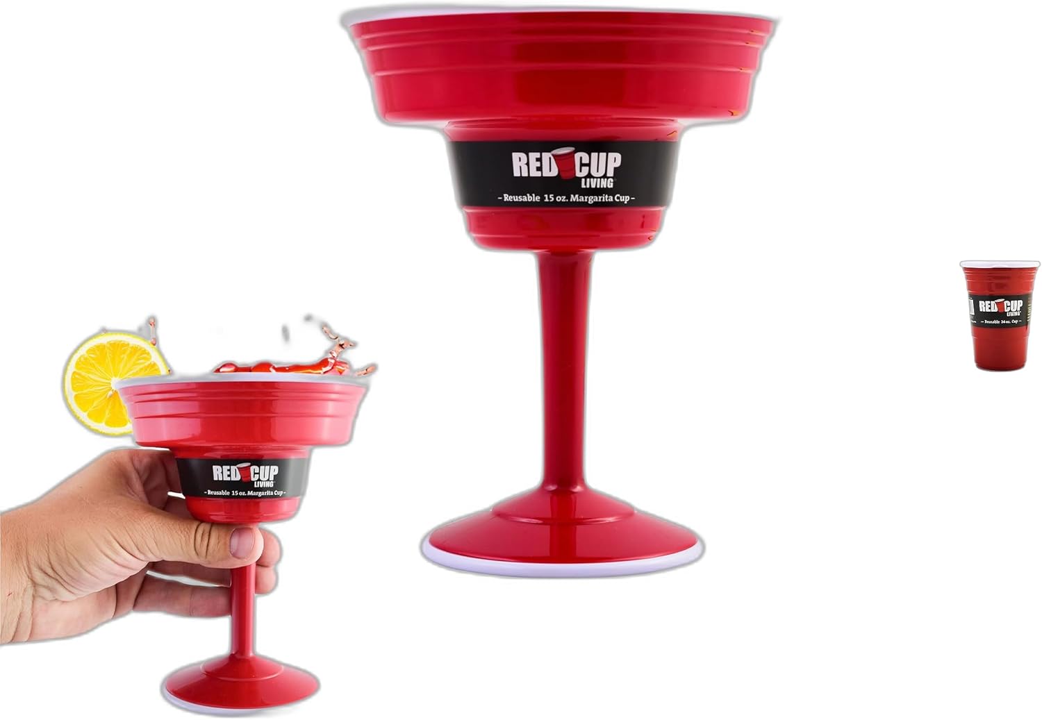 Red Cup Living Plastic Margarita Glasses 15 Oz & Reusable Glass Tumbler with Lid & Straw 24 Oz | BPA Free, Dishwasher Safe | Perfect for Patio Parties, BBQ, Camping, Home Essentials