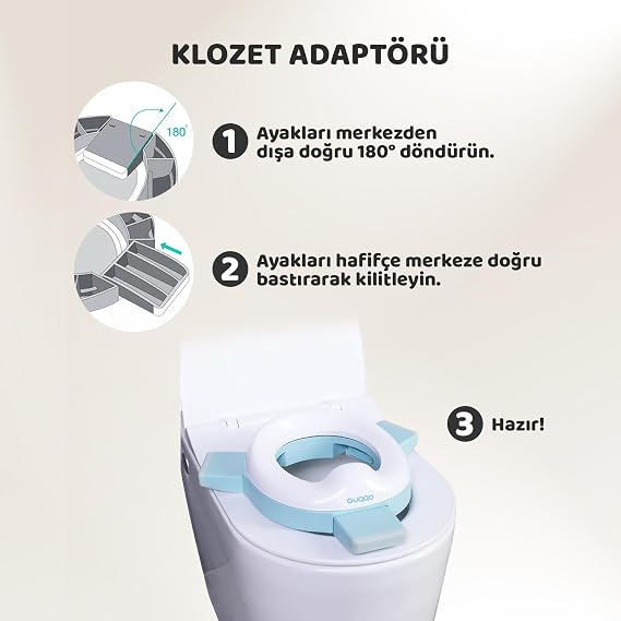 Guqqo Lazımlık, Portatif Katlanabilir Taşınabilir Seyahat Çocuk Tuvaleti, Klozet Adaptörü, Mavi
