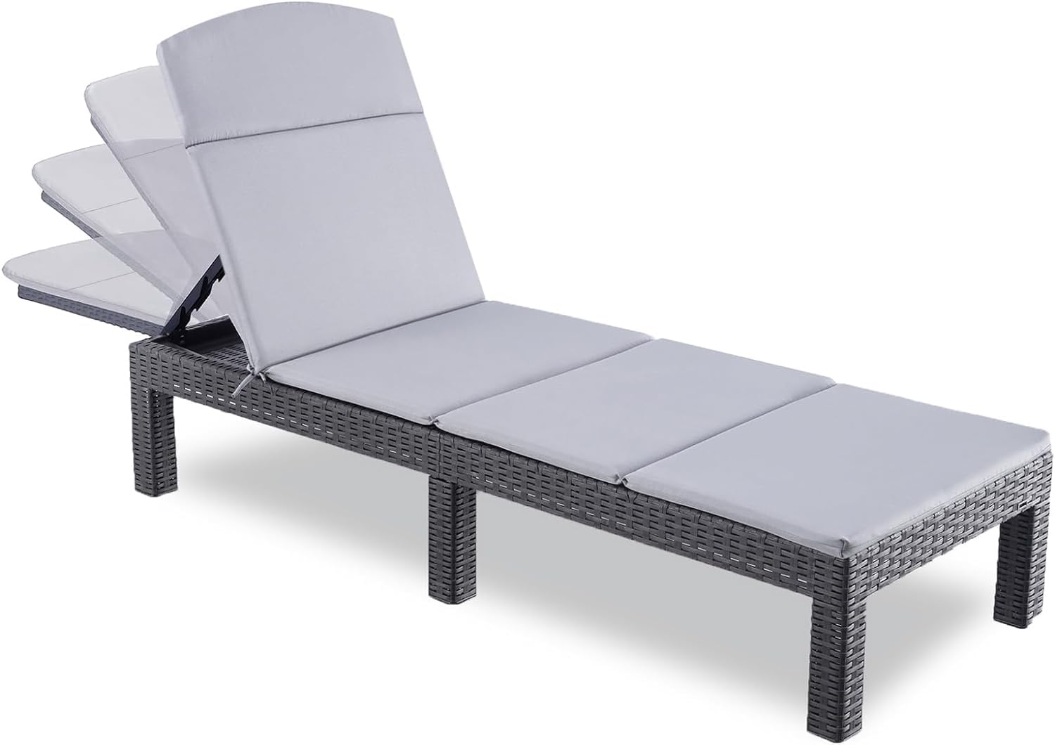 BOLLI Bain de Soleil, Chaise Longue Jardin Exterieur, Résine Imitation rotin tressé, Coussin Confort Inclus, Dossier réglable, Gris Sparkle