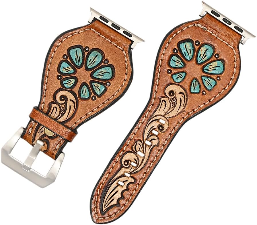 American Darling Beautifully Hand Tooled Genuine Leather I watch Strap Men and Women Unisex