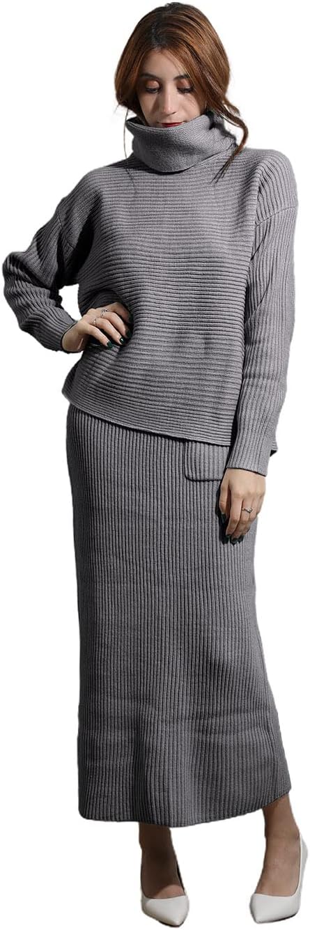 utcoco Women's Pullover Sweaters 2 Piece Outfits Long Sleeve Knit Pullover and Long Skirt Sweater Sets - Image 2