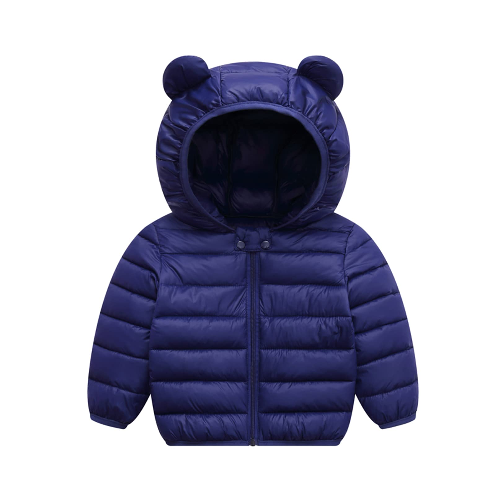 XMWEALTHYBaby Boys Girls Winter Coats Toddler Light Puffer Down Jacket Infant Kids Bear Hoods Padded Outwear Drak Blue 2T