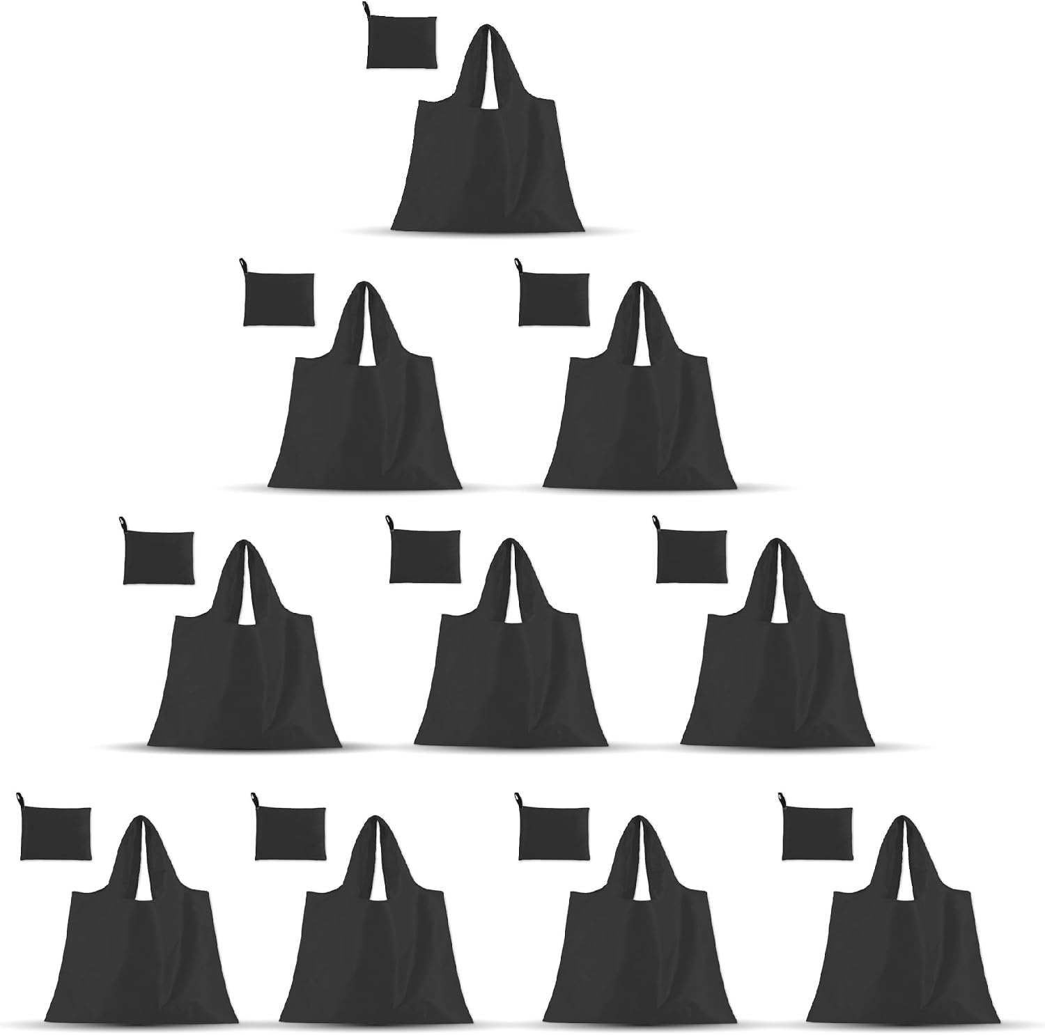 Reusable-Grocery-Bags-Foldable-Machine-Washable-Reusable-Shopping-Bags-10 Pack Soild Black 50LBS Extra Large Folding Reusable Bags Totes w External Pouch Storage Pouch Lightweight Nylon Fabric