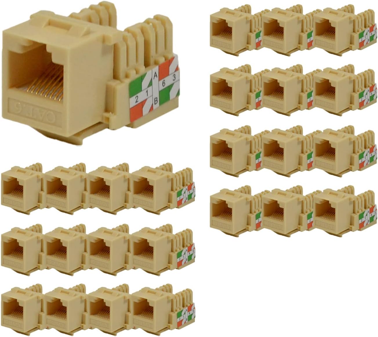 Best 25 Pieces Cat6 Keystone Jacks Ivory with Dust Cap – 22-26 AWG PCB Female RJ45 Connectors for Network Ethernet Wall Jack Insert | Cat6 110 Punch Down Block Socket 8-Port, 8-Connector (8P8C)