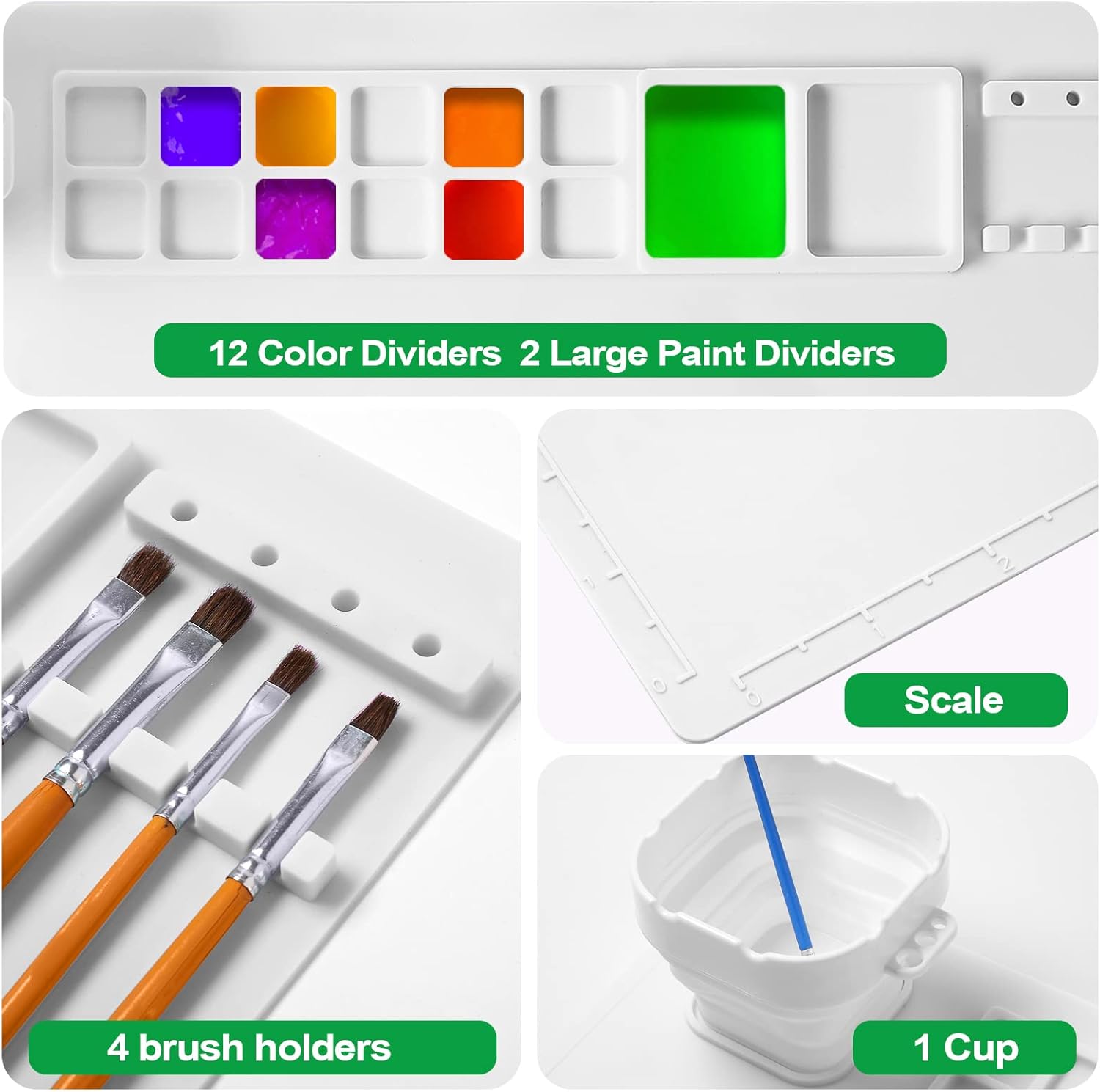 AWOKE Silicone Painting Mat - 20"X16" Silicone Art Mat with 1 Water Cup for Kids - Craft Mat has12 Color Dividers - 2 Paint Dividers (White),Toddler Activities,3 4 5 Year Old Girl Boy Birthday Gifts - Image 2