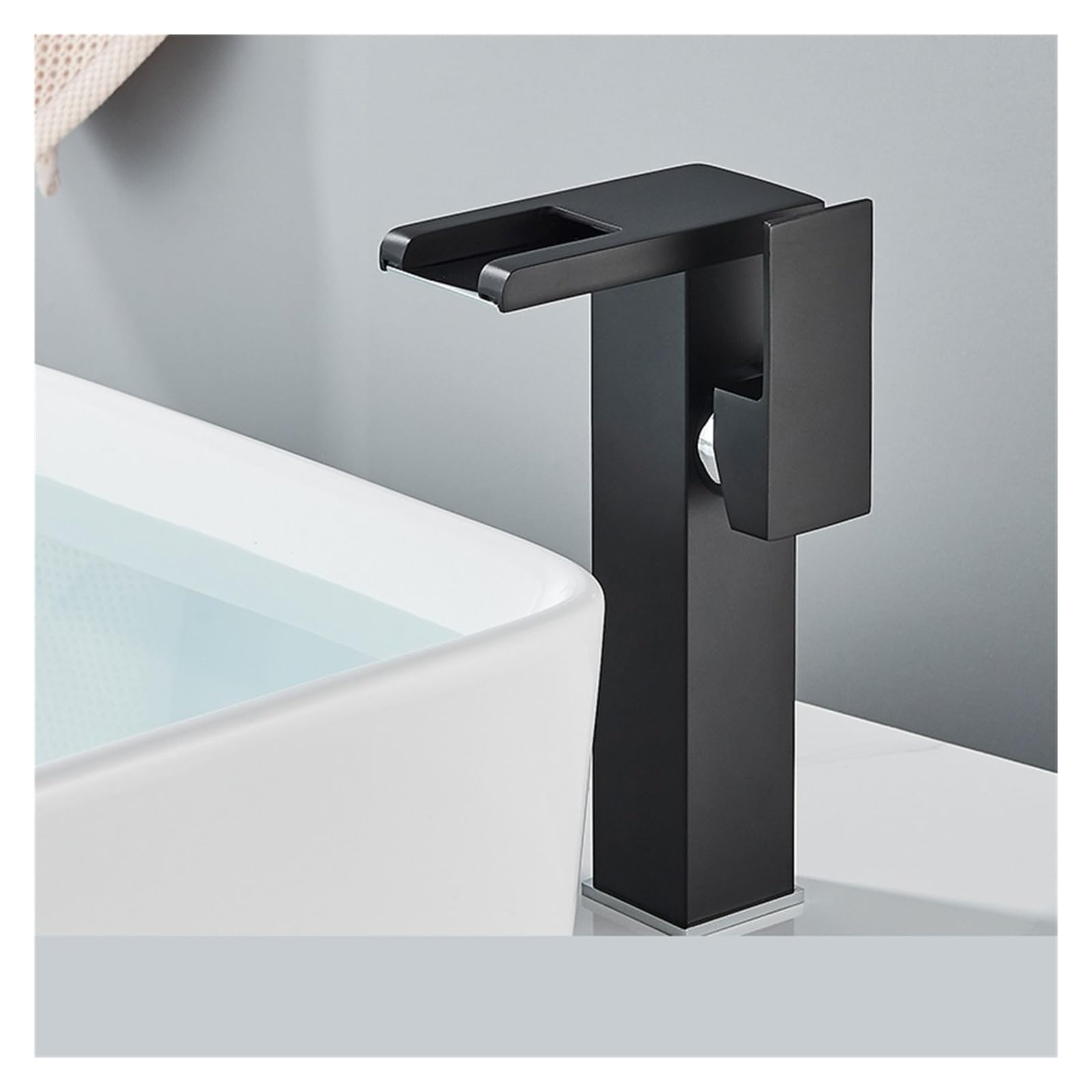 Grifo de baño con cascada LED negro mezclador de agua fría y caliente