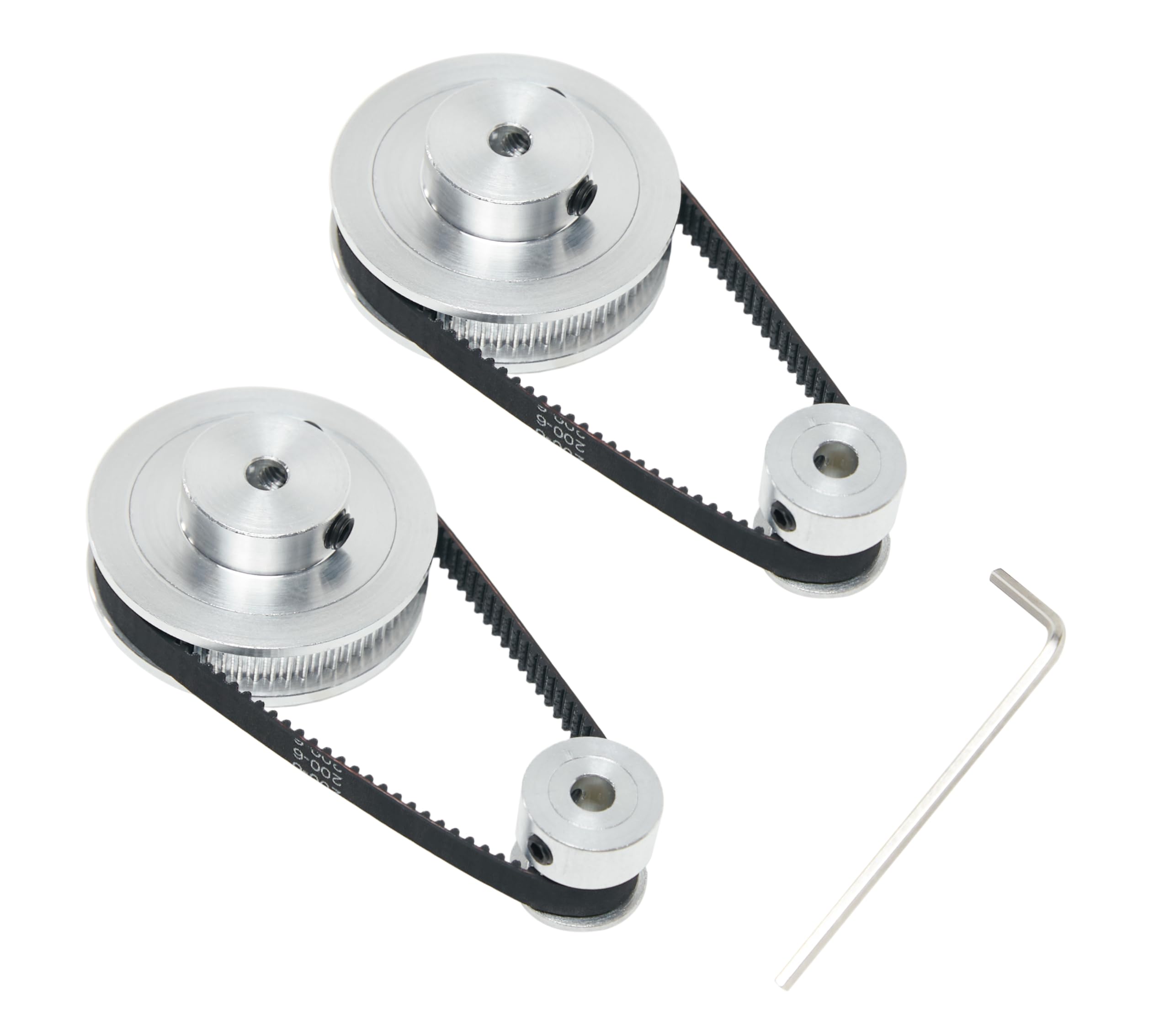 2PCS Set 2GT Aluminum Timing Pulley 20&60 Teeth 6.35mm Bore Synchronous Wheel with 2PCS Length 200mm Width 6mm Belt (20-60T-6.35B-6) — Amazon image 3