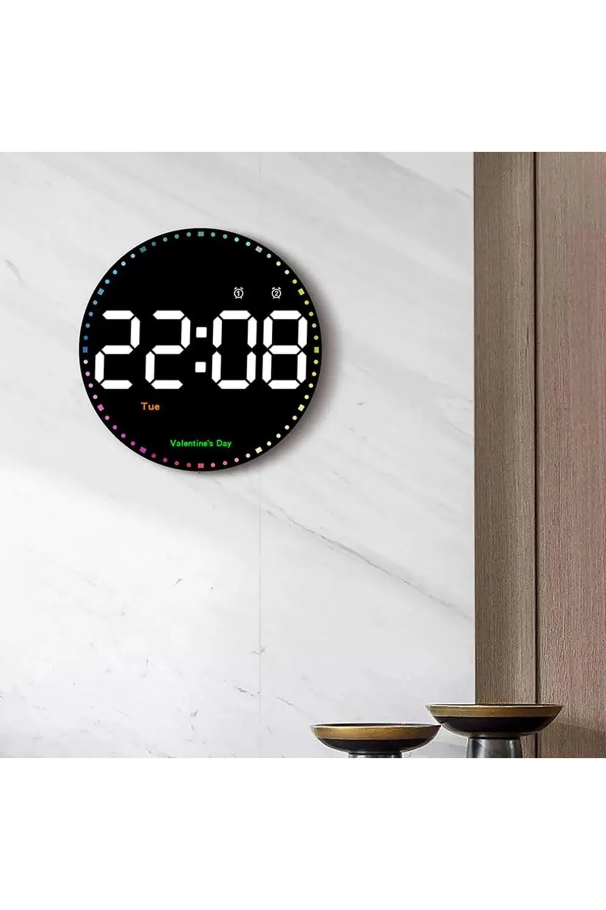 Yuvarlak Kumandalı Dijital Duvar Saati 10inç (25cm) – Ayarlanabilir Parlaklık, Alarmlı LED Saat