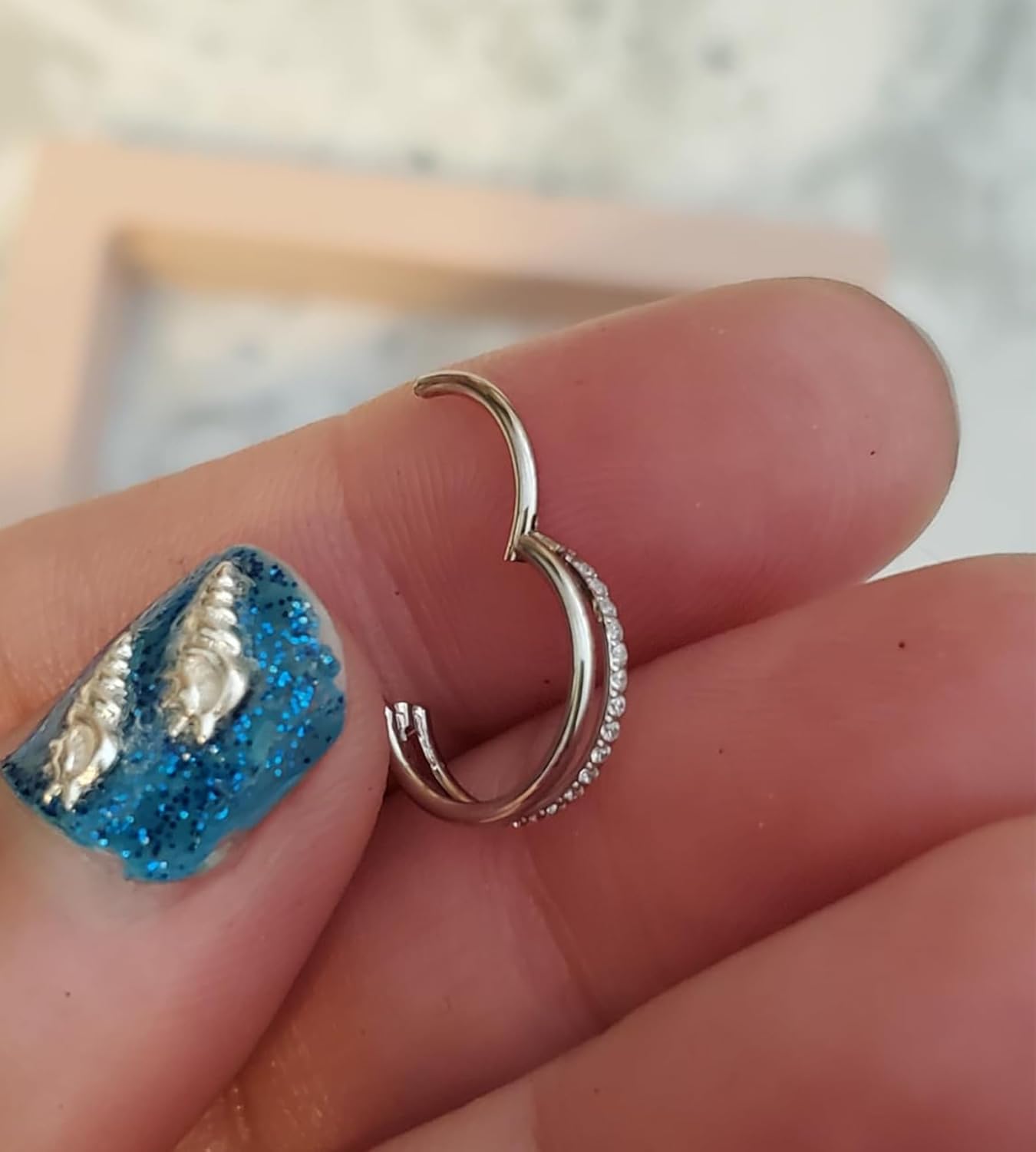 MODRSA Silver Cartilage Earrings For Women Helix Piercing Jewelry Double Hoop Earring Cartilage Hoop Second Hole Earrings For Women 16G Septum Ring Clicker Nose Ring 8mm Hinged Nose Hoops 1pcs - Image 6