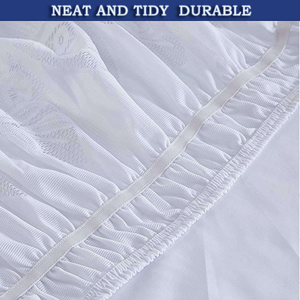 Jupe de lit Blanc à Dentelle élastique Jupes Lit en 4 Tailles, sans Rides et sans Jupe de lit Blanc à Dentelle élastique Jupes Lit en 4 Tailles, sans Rides et sans