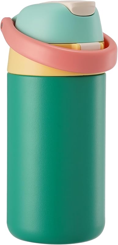 Fijinhom 12 oz Toddler Water Bottle with 2-in-1 Lid, 304 Stainless Steel Insulated Bottle, Kids Water Bottle for School Boys Girls, Leak-Proof Great for Sport, Travel & Gift, Forest