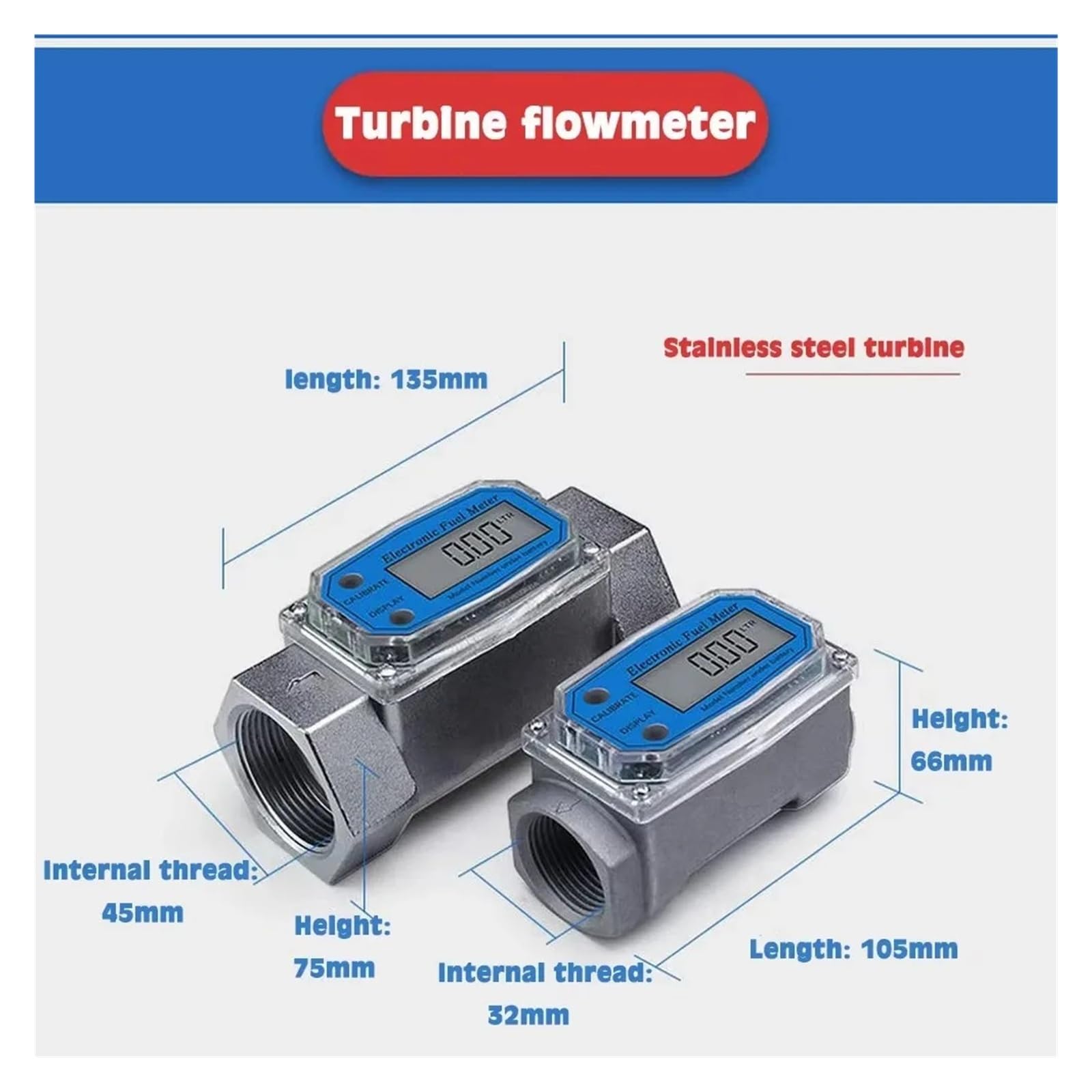 Digitaler Turbinen-Wasserdurchflussmesser, Durchflussmesser, PCB, elektronischer Durchflussanzeiger, Sensorzähler for Benzin, Kraftstoff, Kerosin, Methanol Hohe Empfindlichkeit, geringe Latenz(2 inch)