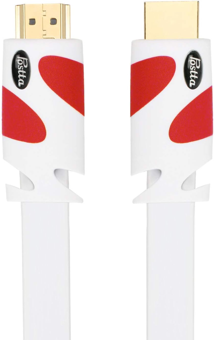 Flash Deals - 80% OFF Flat HDMI Cable Postta 100 Feet Flat HDMI 2.0 Cord with Built-in Signal Booster Support 4K(2160P),3D,2K(1080P),Ethernet and Audio Return(White-Red) New Deal Flat HDMI Cable Postta 100 Feet Flat HDMI 2.0 Cord with Built-in Signal Booster Support 4K(2160P),3D,2K(1080P),Ethernet and Audio Return(White-Red)