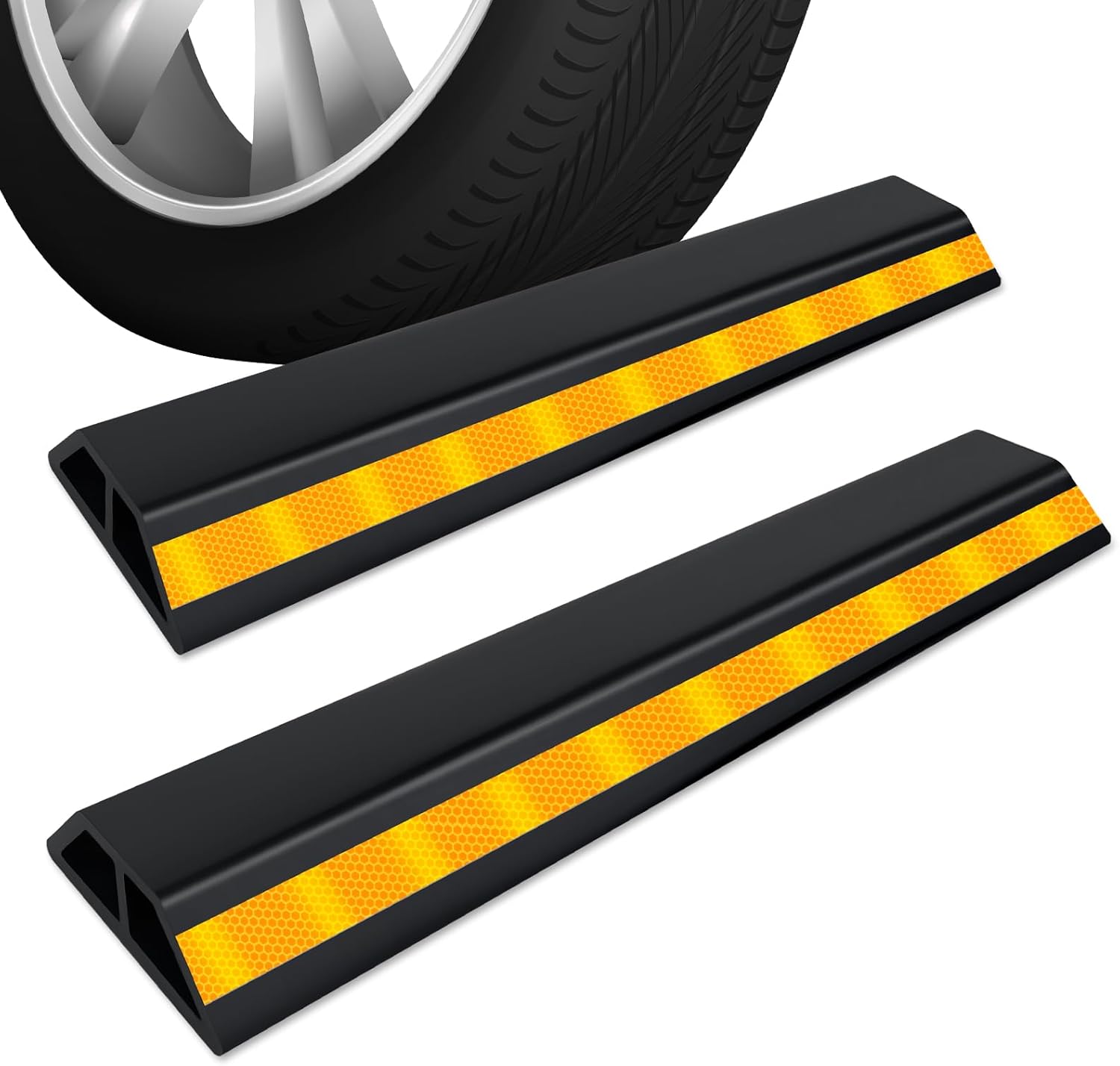 HOXWELL 2 Pcs 18'' Heavy Duty Parking Aid for Garage, with Yellow Safety Stripes, Parking Gadgets Protects Car and Garage Walls, Parking Stopper Easy to Install 2 Packs