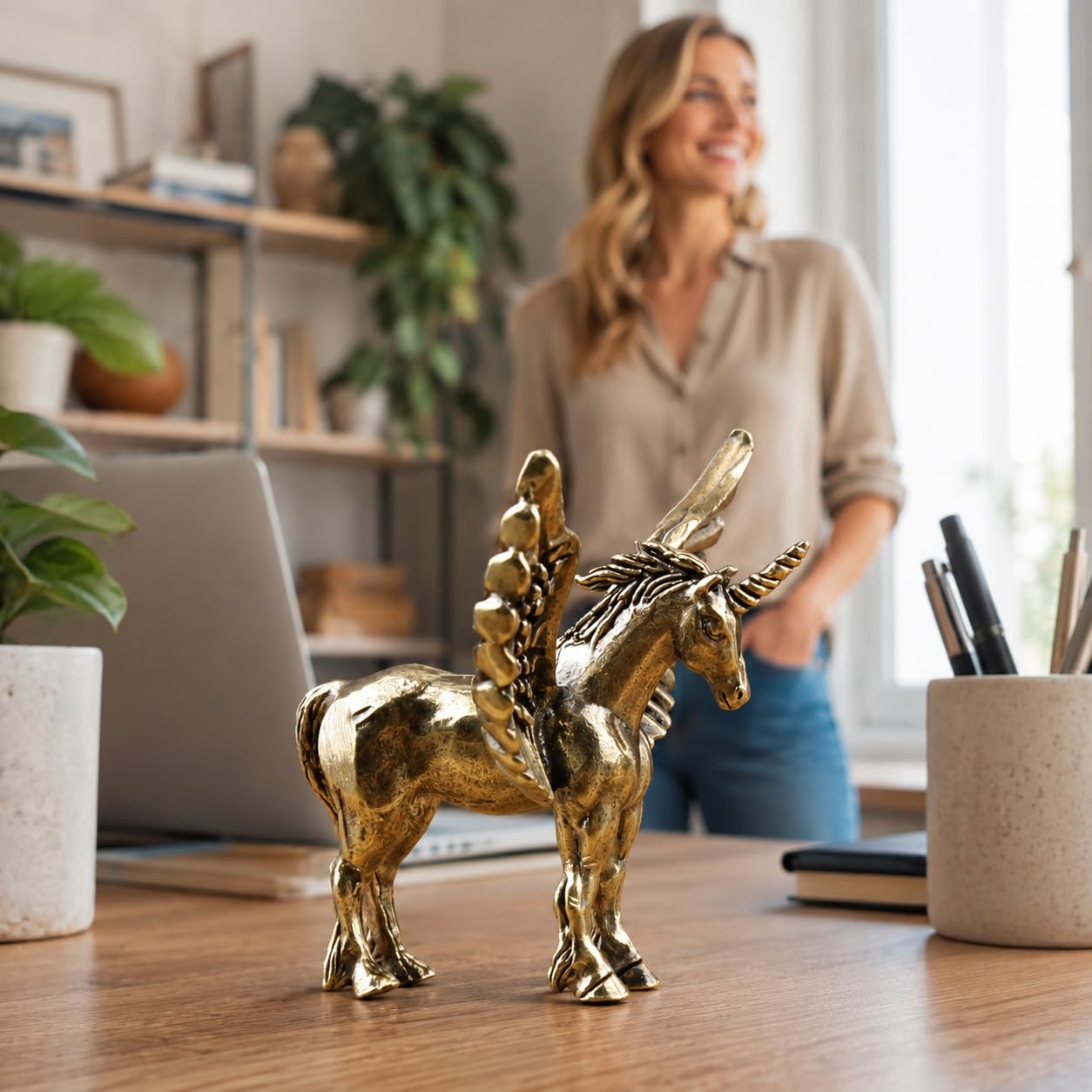 Brass Unicorn Figurine Vintage Pegasus Statue Mini Lucky Brass Animal Decor