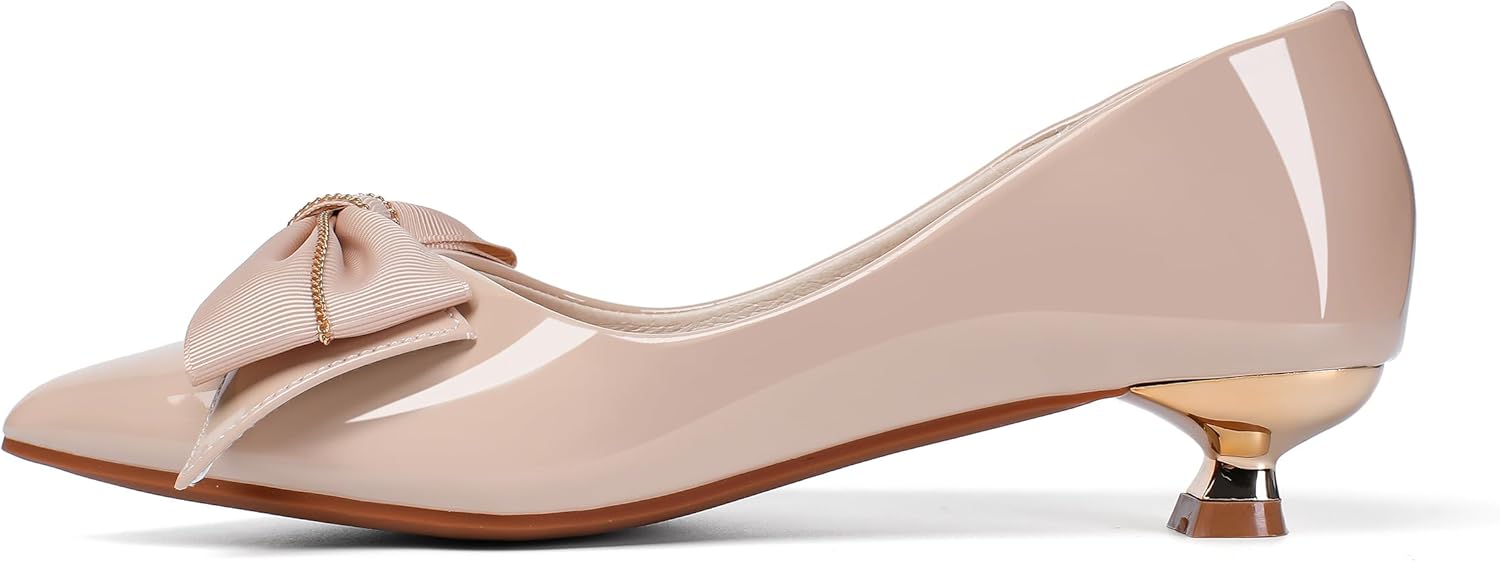 Womens Low Kitten Heels Dressy Shoes Work Comfortable Closed Toe Flower Slip on Formal Party Dance Heeled Pumps - Image 3