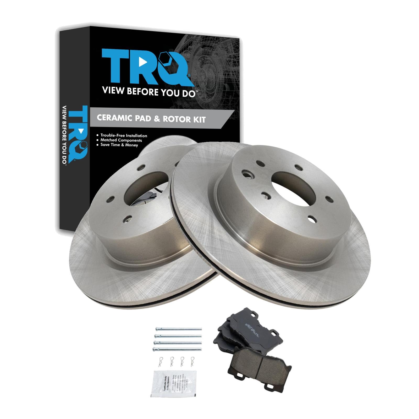TRQ Rear Brake Pad and Rotor Set Ceramic Compatible with 2010-2017 Nissan 370Z