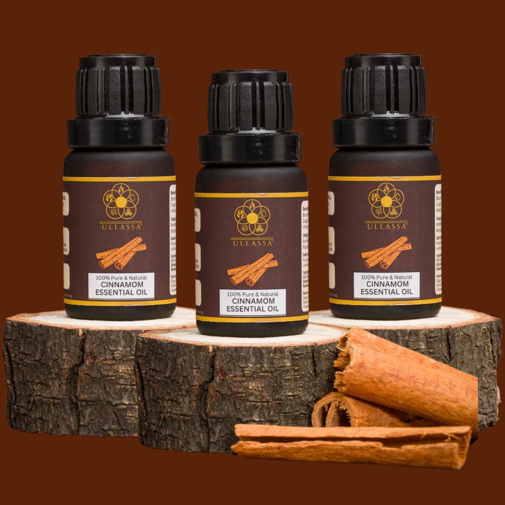 ULLASSA Cinnamon Bark Essential Oil | Improved Circulation, Brain Function, Plump Lips | Skincare, Haircare, Respiratory Wellness | 100% Pure & Natural | Cinnamomum Zeylanicum (Pack of 3)