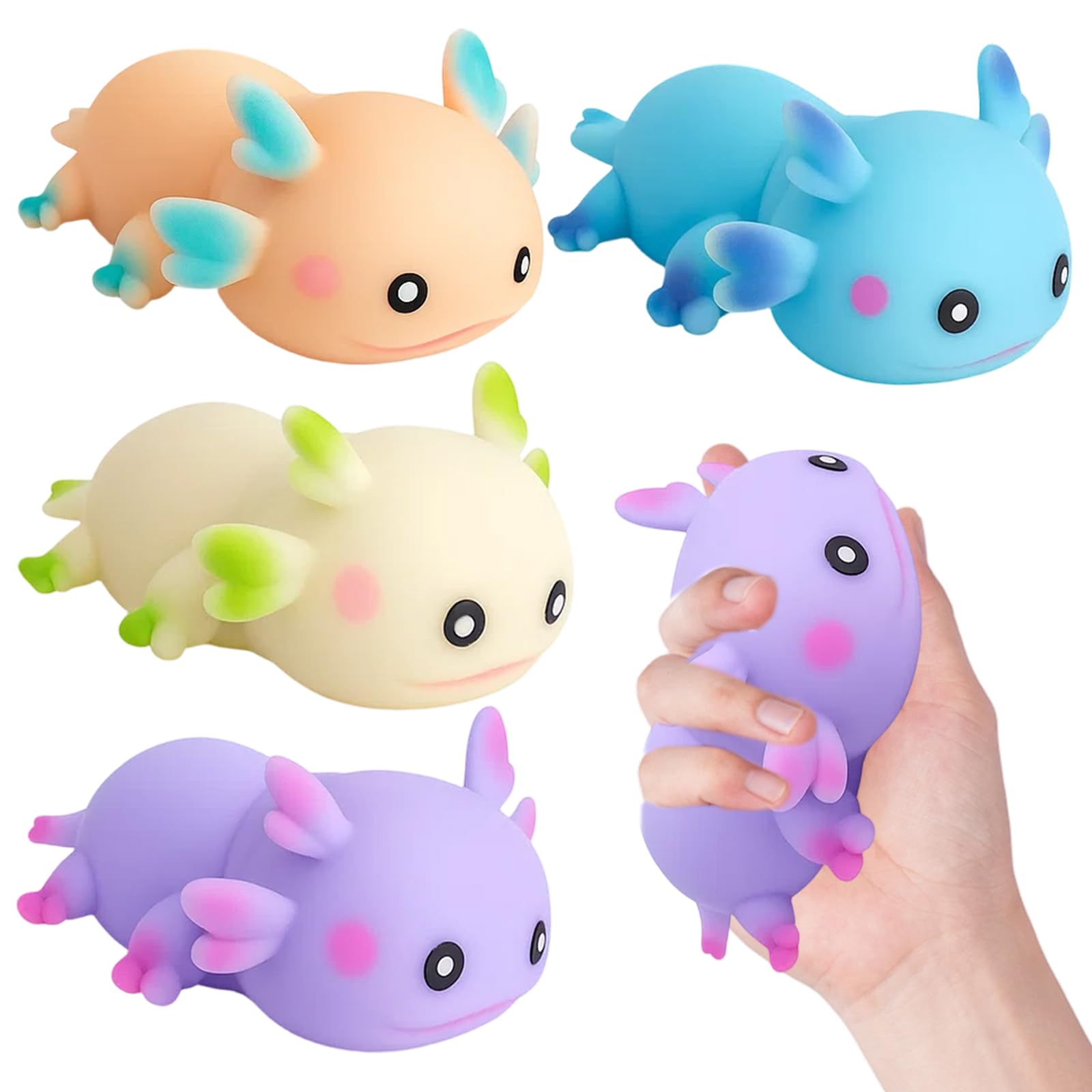 Axolotl Squeeze, 4 Pack Cute Axolotl Toys, Soft Squishy Fidget Toys for Stress Relief and Sensory Play, Perfect for Kids and Adults