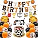 Basketball Birthday Decorations Include Pre-Strung Happy Birthday Banners, NO DIY Cake Topper, Balloons, Slam Dunk Sports Game Day Themed B-Day Party Supplies for Kids Teenagers Boys Men Women