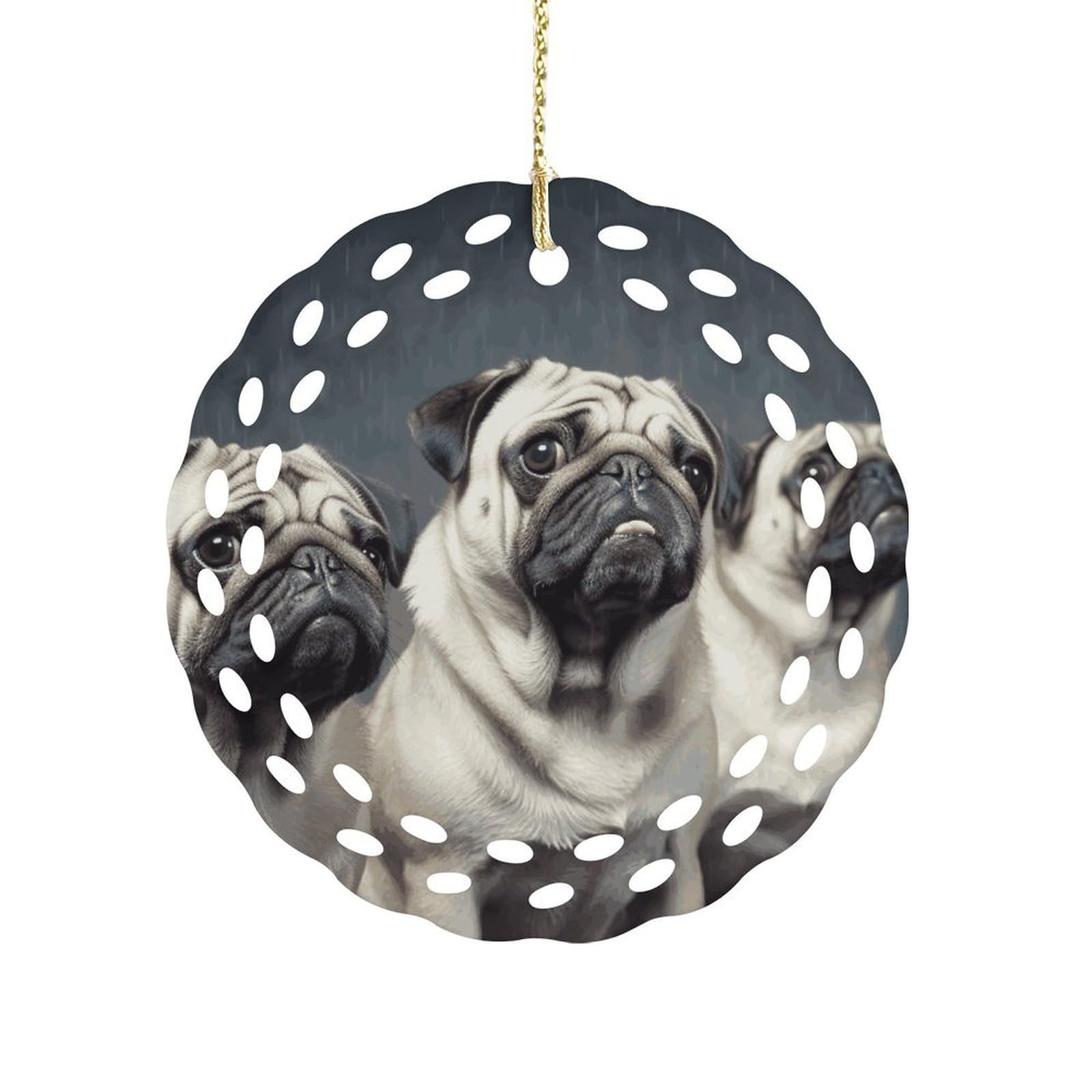 Fekiloot Women's Style Funny Pug Dog Ceramic Ornaments 3 Inch Round,Holiday Keepsake For ,Girls,Pet Owners,Hanging Ornament Gifts Idea For Home