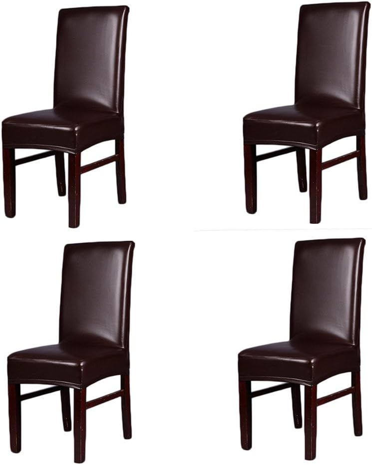 SindeRay Dining Chair Covers, Solid Color PU Leather Stretch Waterproof Chair Protector Covers For Dinging Living Room Chair (4 PCS, C)