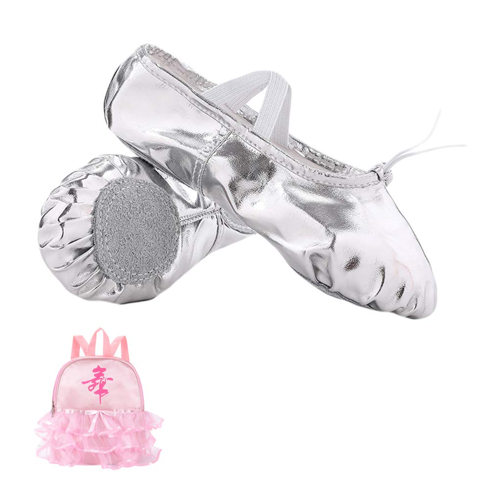 MNSSRN-MM Zapatos de Baile de la PU de los nuevos niños del Estilo, Transpirable, de Moda y Brillante Suavemente único Escenario de Funcionamiento del Ballet Zapatos de la práctica Cuerpo,Plata,26