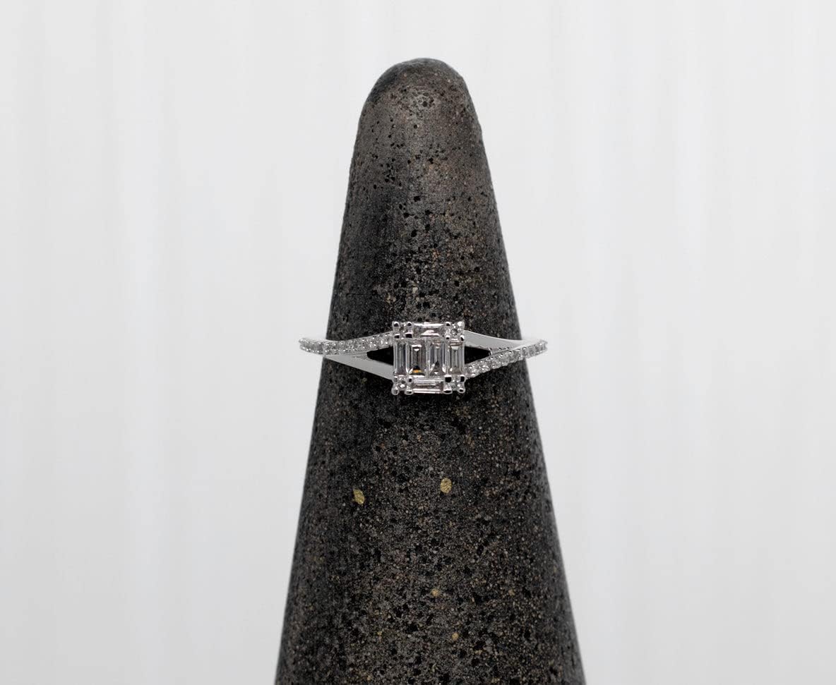1/4ct Baguette and Round Cluster Natural Diamond Split Shank Engagement Ring 10K White Gold