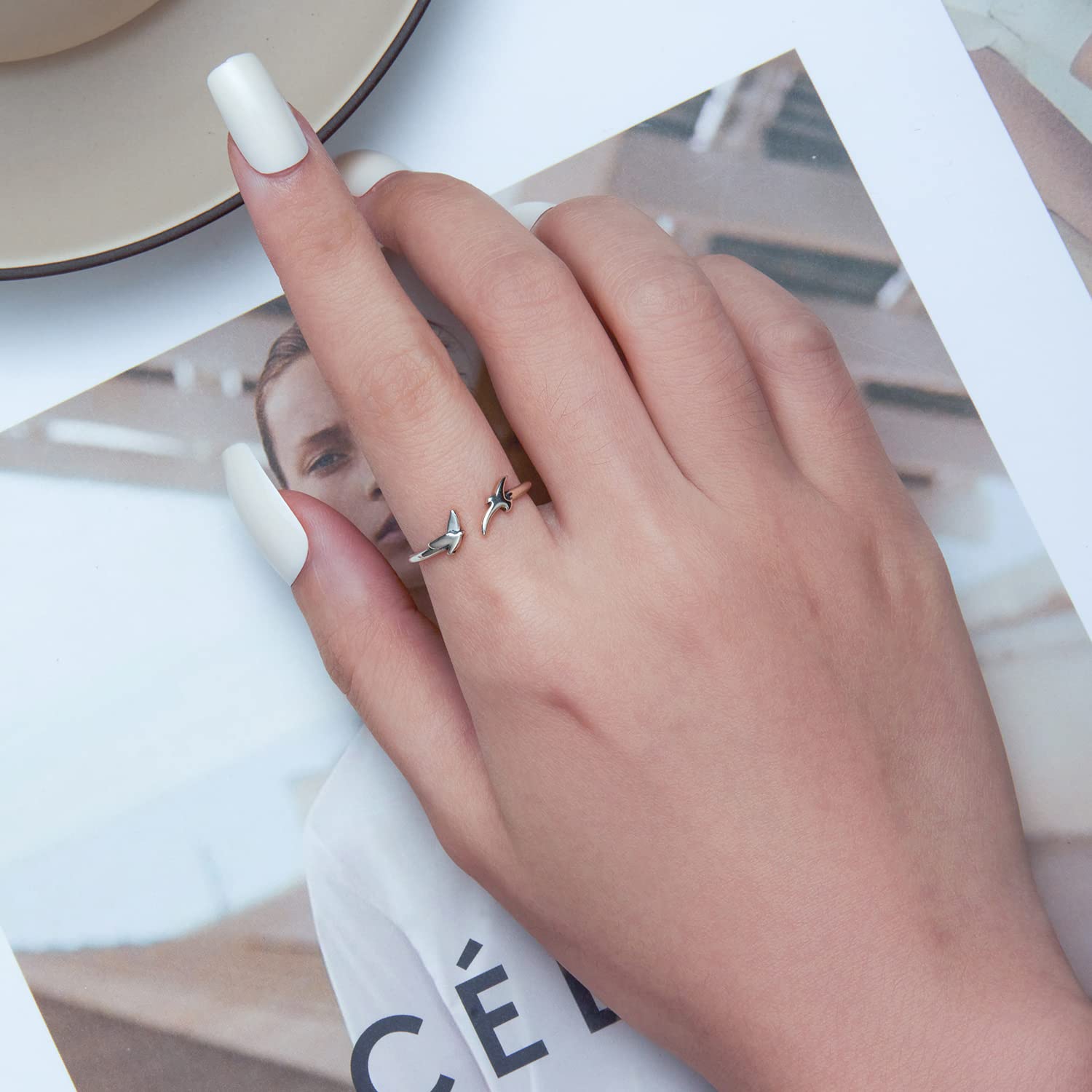 WBDWWTD Anillo de Plata de Ley 925 con diseño de pájaro Doble Abierto para Mujeres y niñas.