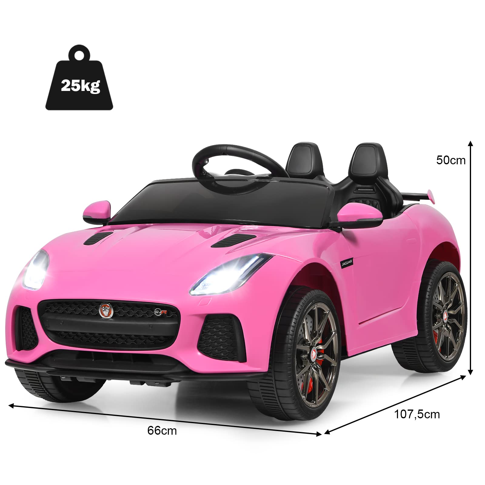 COSTWAY Jaguar Elektro Kinderauto mit Geschichten & Musik & Hupe & Scheinwerfer, 12V Kinderfahrzeug mit 2,4G Fernbedienung, Elektroauto 3-5km/h für Kinder ab 3 Jahre (Rosa)