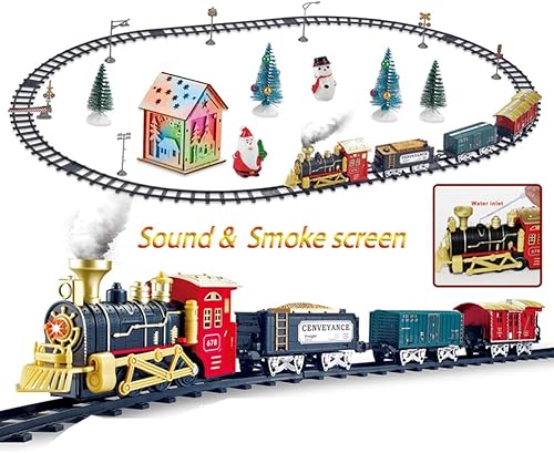 Miniatura 2 de Juegos de tren de Navidad para debajo del árbol, tren de locomotora de vapor eléctrico con luces, música, funciona con pilas, juego para niños y
