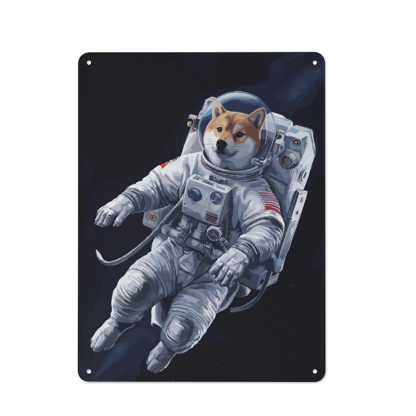 Junmoney Astronaut Shiba Metal Plaque 40X30cm With For Garage Wall, Retro Decor, For Themed Interiors In Garages And Workshops