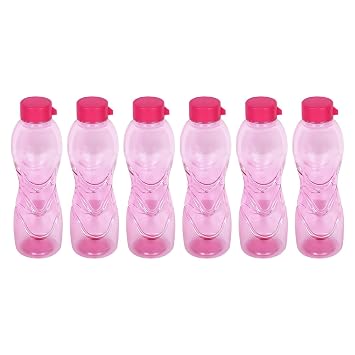 PEARLPET Trinity BPA-Free Plastic Water Bottle Set |Lightweight, Leak-Proof & Freezer Safe – Pack of 6 (1000ml Each), Pink