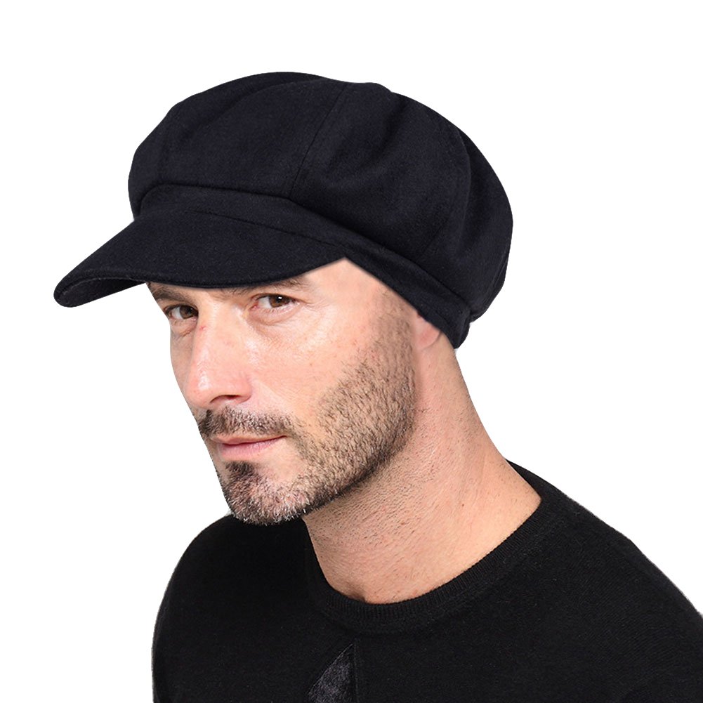 Beret Newsboy Hat Woolen Fedora 8 Panel Visor Wool Warm Fashion Gatsby Cap Fall Winter Man Woman Black