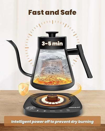 Miniatura 5 de Hervidor eléctrico de cuello de cisne, hervidor de té eléctrico de 0.8 L preestablecidos con control de temperatura, tetera para café, tetera,