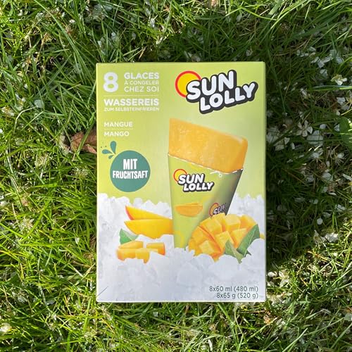 Sun Lolly Wassereis Mango 8 Stk | Mit Fruchtsaft | Zum Selbsteinfrieren | Ohne künstliche Aromen | Frei von Süßungsmittel | Laktosefrei | Glutenfrei | 8 x 60ml