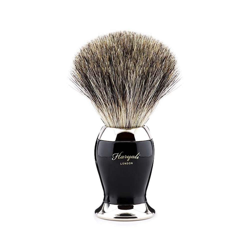Set di 3 pennelli da barba in nero, per capelli di tasso puro, rasatura e supporto per rasatura, perfetto per rasatura a umido