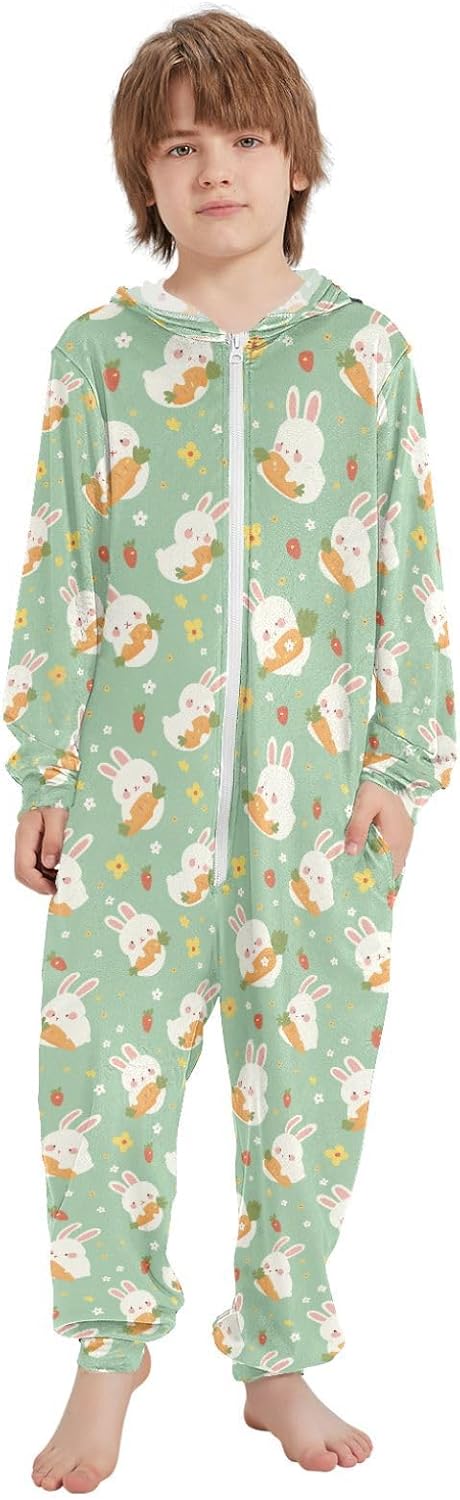 Unisex Pajama Cute Soft Hooded Sleepwear Holiday Loungewear for Parties Sleepovers 4-14Y