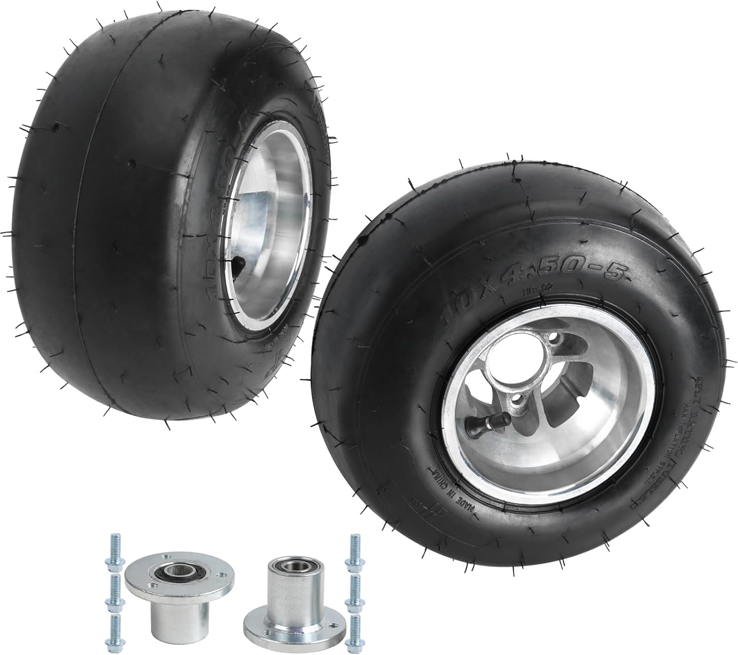 10x4.50-5 Go Kart Tire and Rim, 10x4.50X5 Go Cart Front Wheel and Racer Rain Tires 3 Bolt Aluminum Rim, with Wheel Hubs for Go Kart ATV Drift Trike Buggy Racing Cart Quad (Rain Tire)