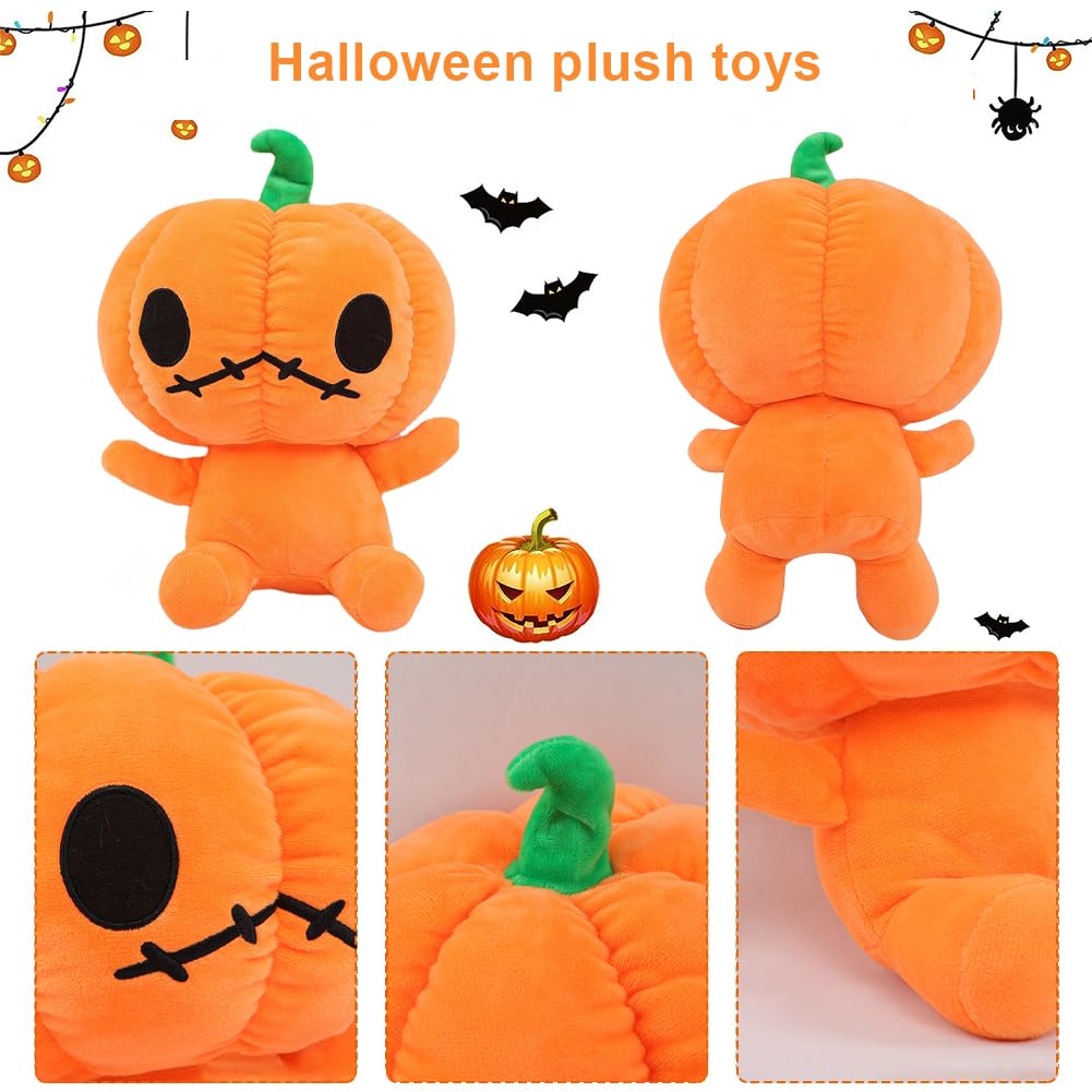 Peluche Citrouille Halloween + Porte-clés - Doudou Orange 22cm - Décoration Festive Et Cadeau Mignon - 6