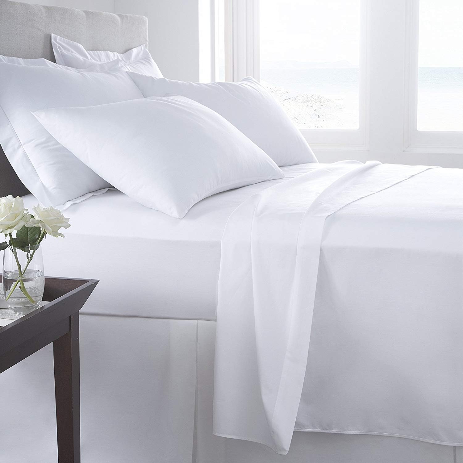 Huesland by Ahmedabad Cotton 144 TC Cotton Bedsheet for Double Bed with 2 Pillow Covers - White