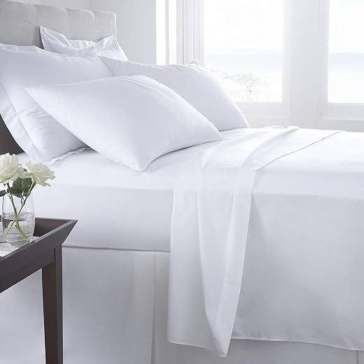 Huesland by Ahmedabad Cotton 144 TC Cotton Bedsheet for Double Bed with 2 Pillow Covers - White