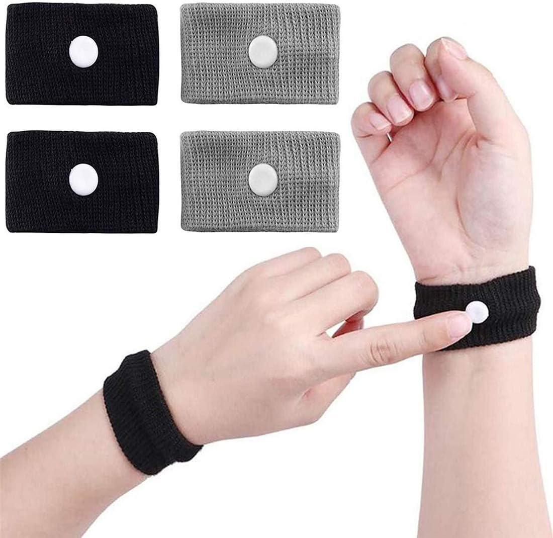 SYOSI Travel Wristbands,Travel Motion Sickness Relief Wrist Band,Natural Nausea Relief, 2 Pairs (Black+Gray)