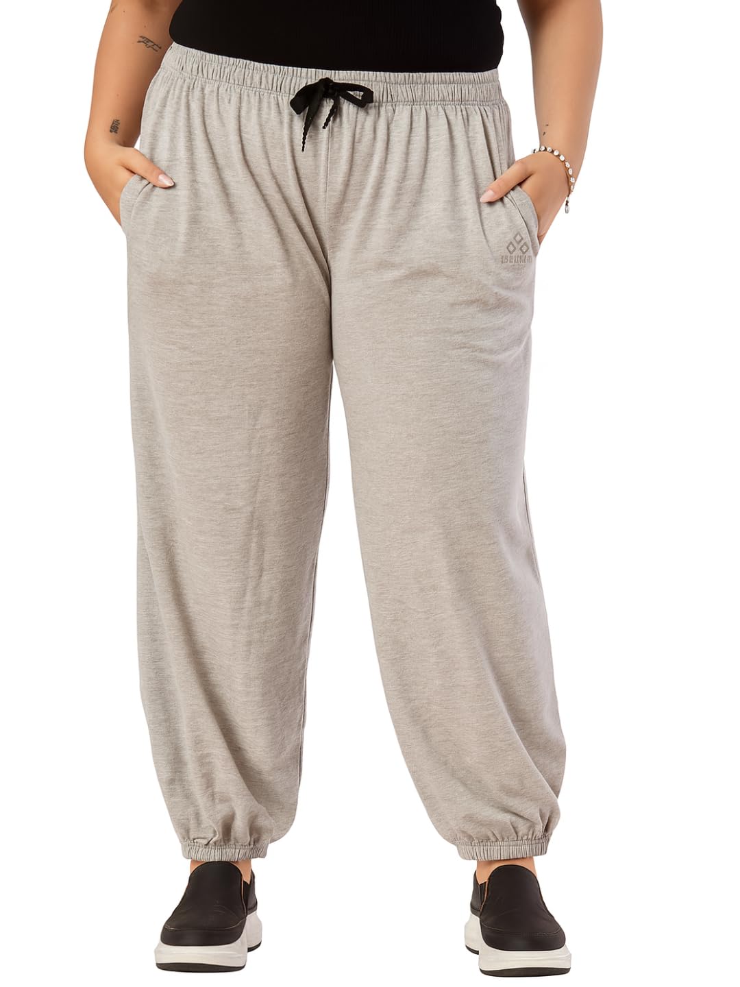 Dennis Lingo Womenâ€™s Oversized Cotton Joggers with 2 Utility Pocket | Lightweight Elastic Waist Track Pants for Gym, Yoga, Travel Wear | Breathable, Relaxed Fit Casual Wear for All Season in neutral