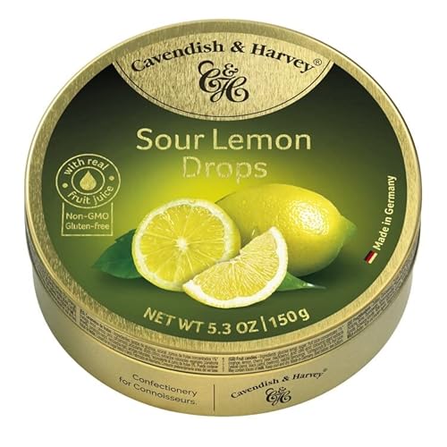 Cavendish And Harvey Sour Lemon Drops Candy Old Fashioned With Omegapak Starlight Mints, Sanded Hard Imported German Candy, Bundles Of 3 Tin, 5.3 Ounces Each #TOP1