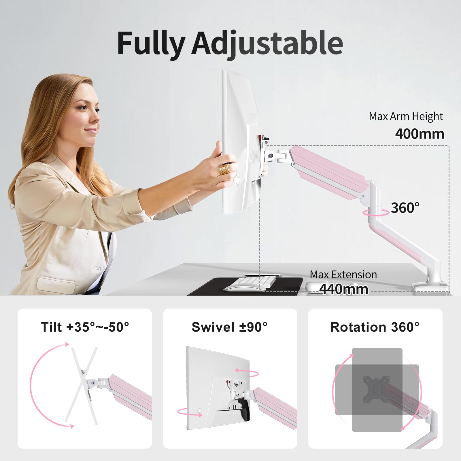 Bras Support Ecran Suptek 13-32" - Réglable Hauteur Pivotant - VESA 75/100mm Jusqu'à 9kg