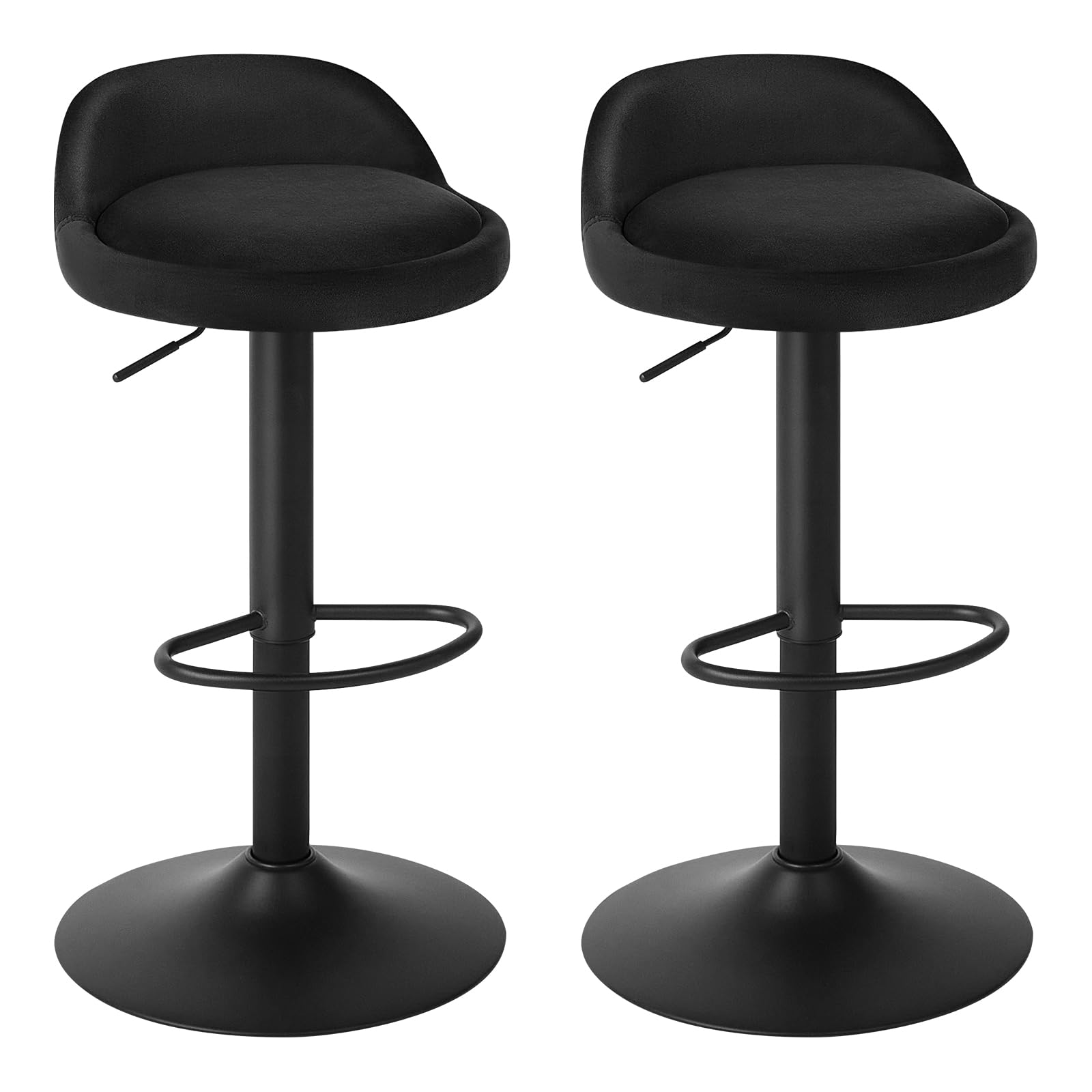 EUGAD 2X Taburetes Bar con Respaldo Taburetes Altos de Cocina en Altura Ajustable 62-84 cm para Bar y Cafetería, Terciopelo, Negro