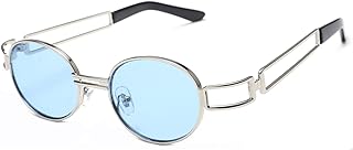 Occhiali da Sole Uomo Donna Brand Design Lenti A Specchio Occhiali da Sole retrò Vintage Occhiali da Sole Ovali qualità di Lusso Uv400 Argento & Blu