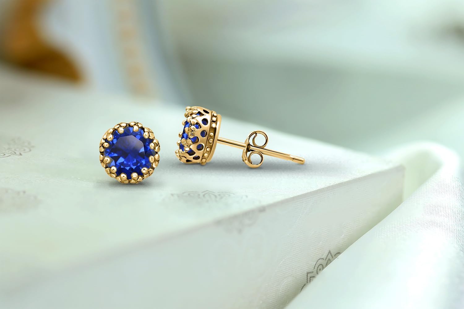 Ice Gems 14K Gold 925 Sterling Silver Genuine, Created or Simulated Birthstone 6mm Gemstone Crown Stud Earrings for Women & Girls