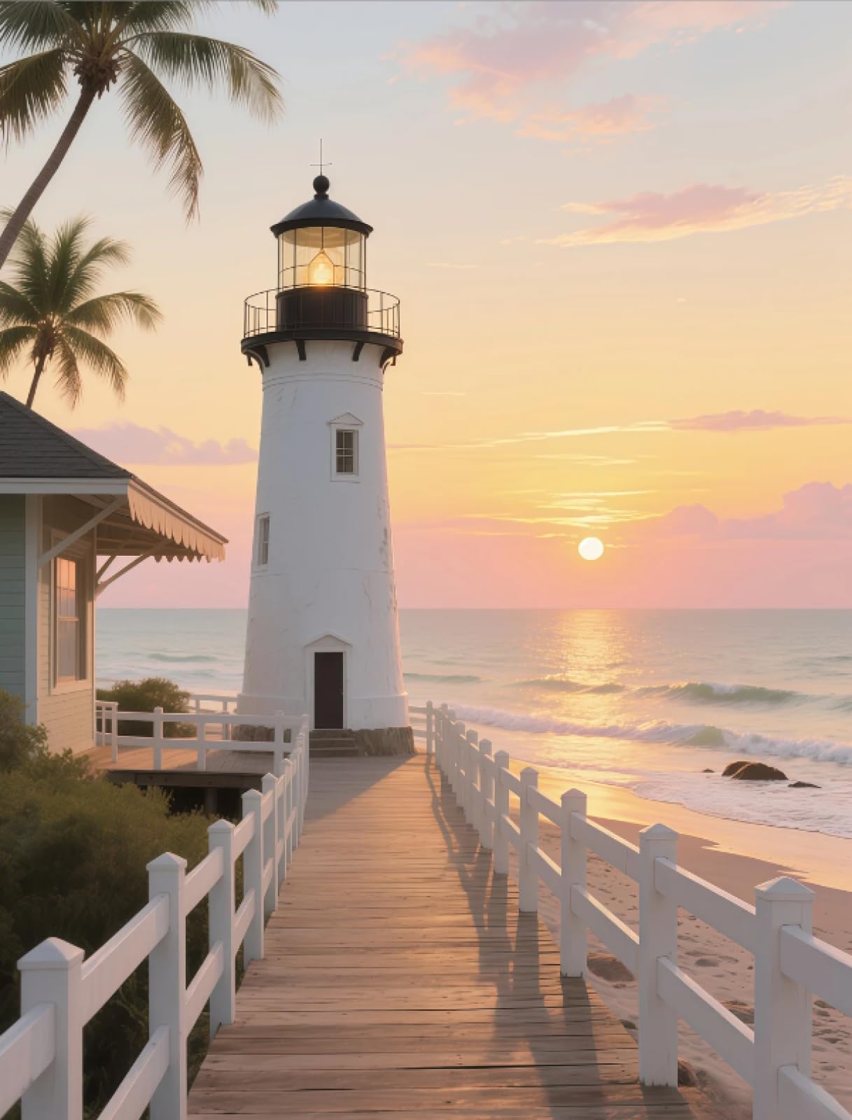 Stithej Stamped Cross Stitch Kit Seaside Lighthouse for Adult Beginners